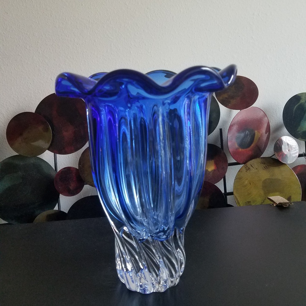 Vintage Murano Sommerso Blue Art Glass Vase